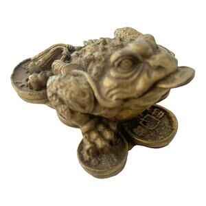 Feng Shui Money Frog Coin Toad Brass Toad Sculptures and Statues